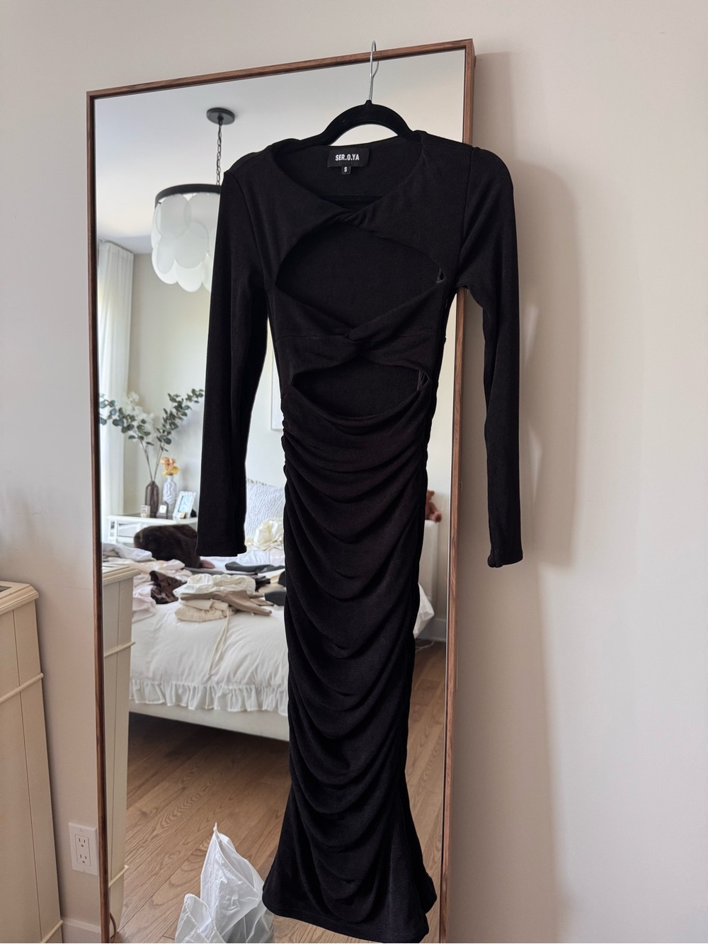 Sir.O.Ya Black Long-Sleeve Ruched Cutout Maxi Dress